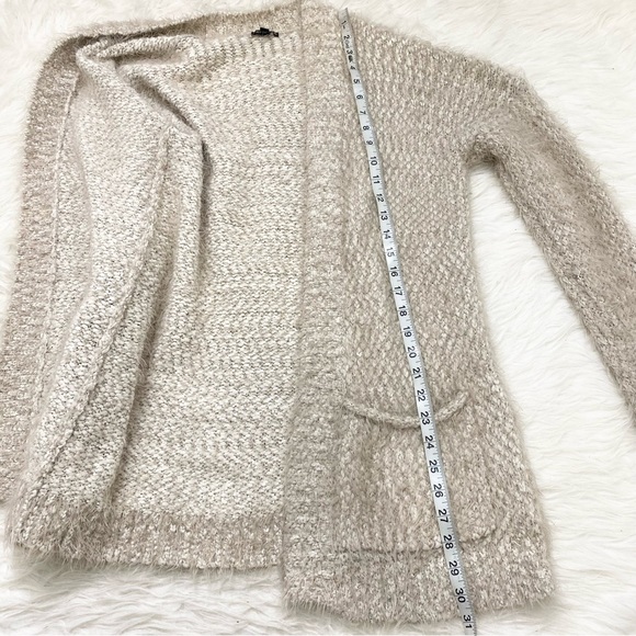 EXPRESS Fuzzy Beige Cardigan Sweater - Picture 3 of 5